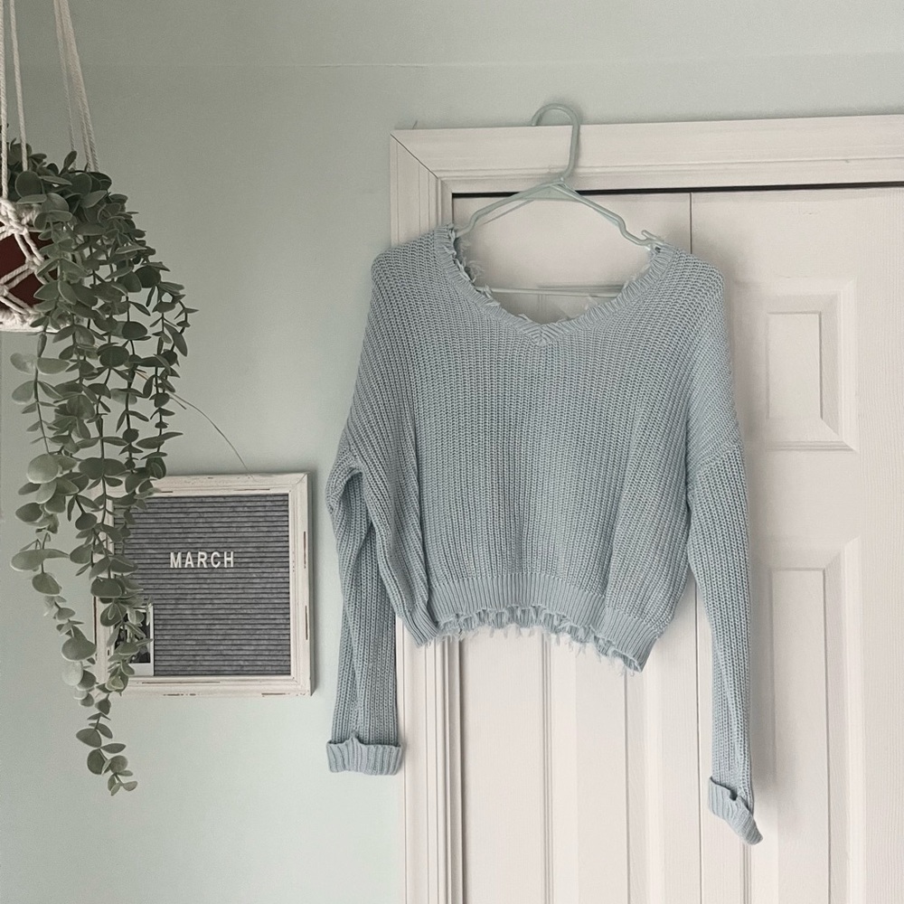 Jessica Simpson Size S light blue crochet sweater top